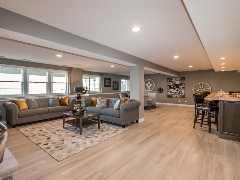 Finished basement entertainment room